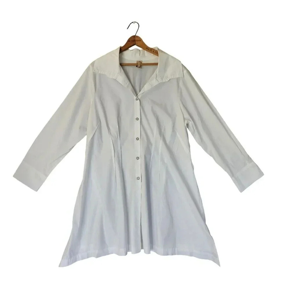 New XCVI Button Down Shirt Women's Size 1X White Cotton Long Sleeve